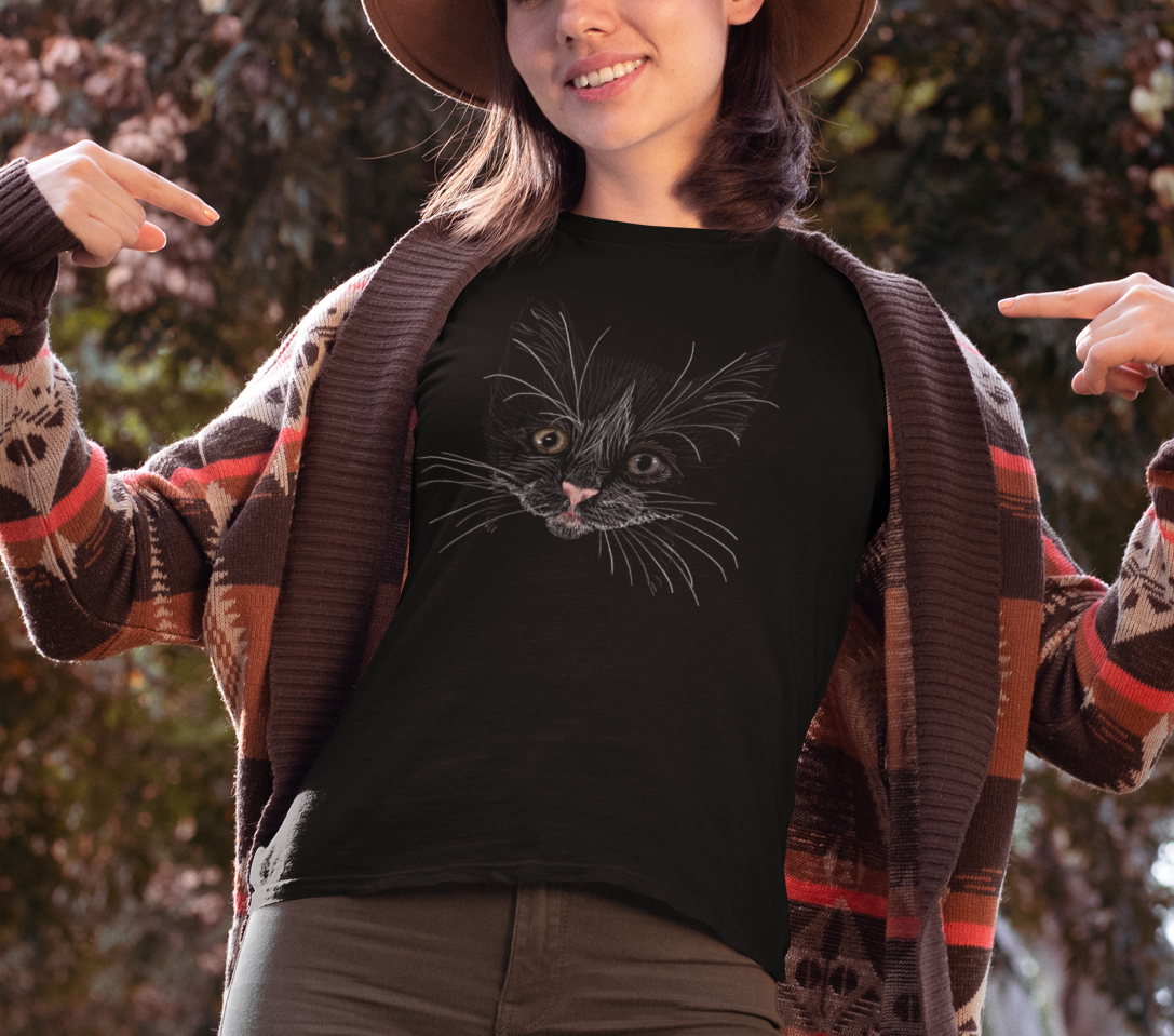 Jamie's Hand-Drawn Collection "Kitten Grey Eyes" Unisex Soft-Style Tee Shirt