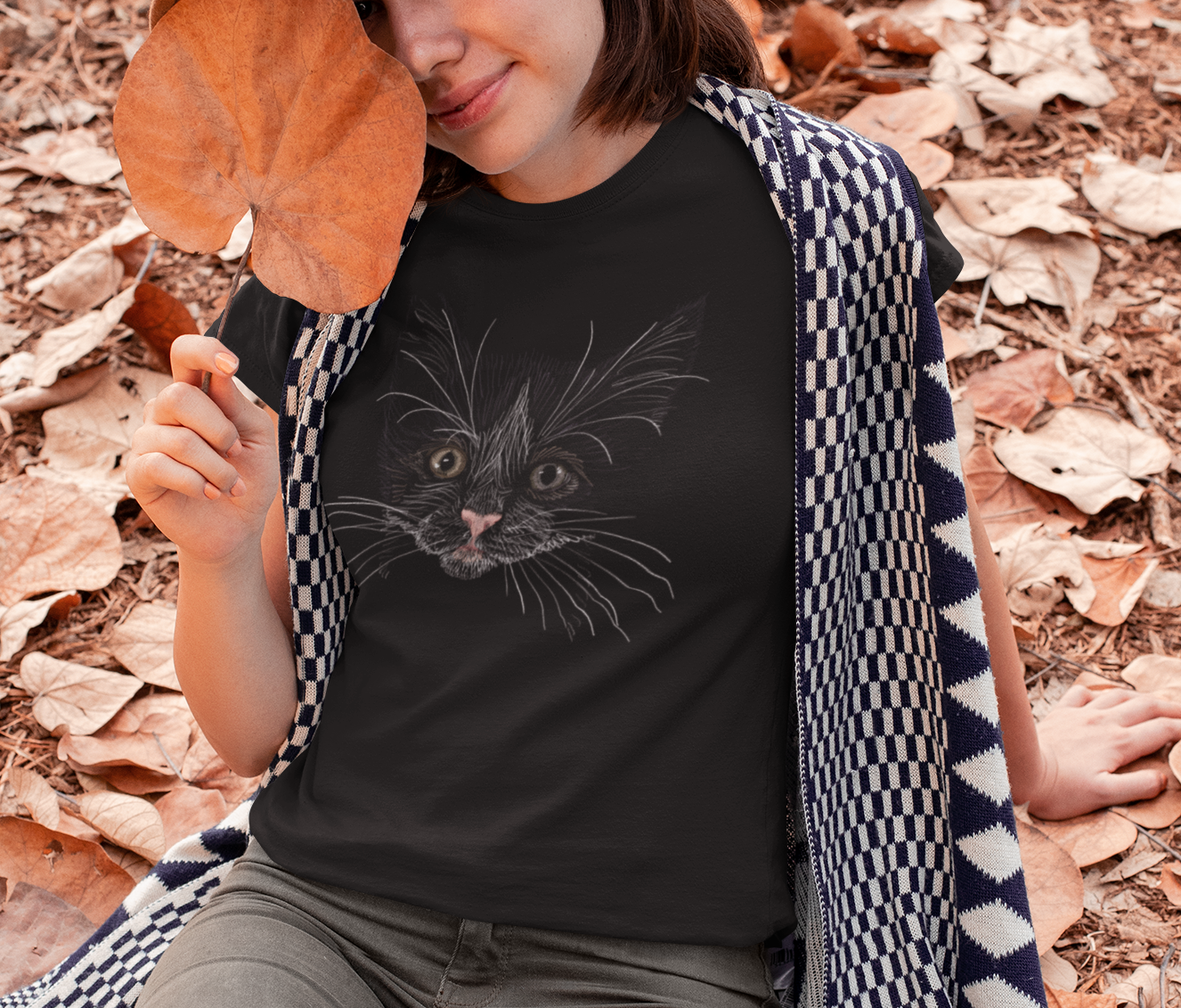 Jamie's Hand-Drawn Collection "Kitten Grey Eyes" Unisex Soft-Style Tee Shirt