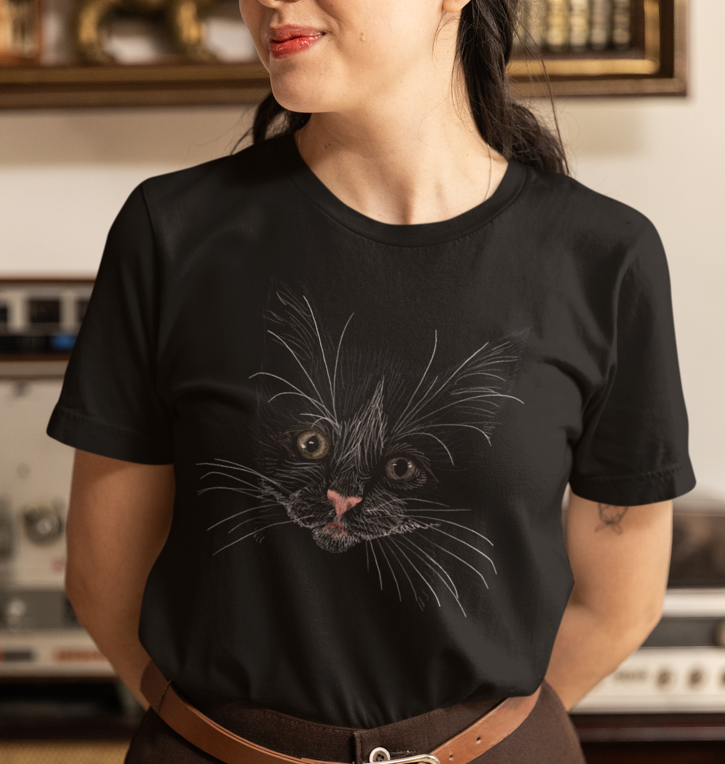 Jamie's Hand-Drawn Collection "Kitten Grey Eyes" Unisex Soft-Style Tee Shirt