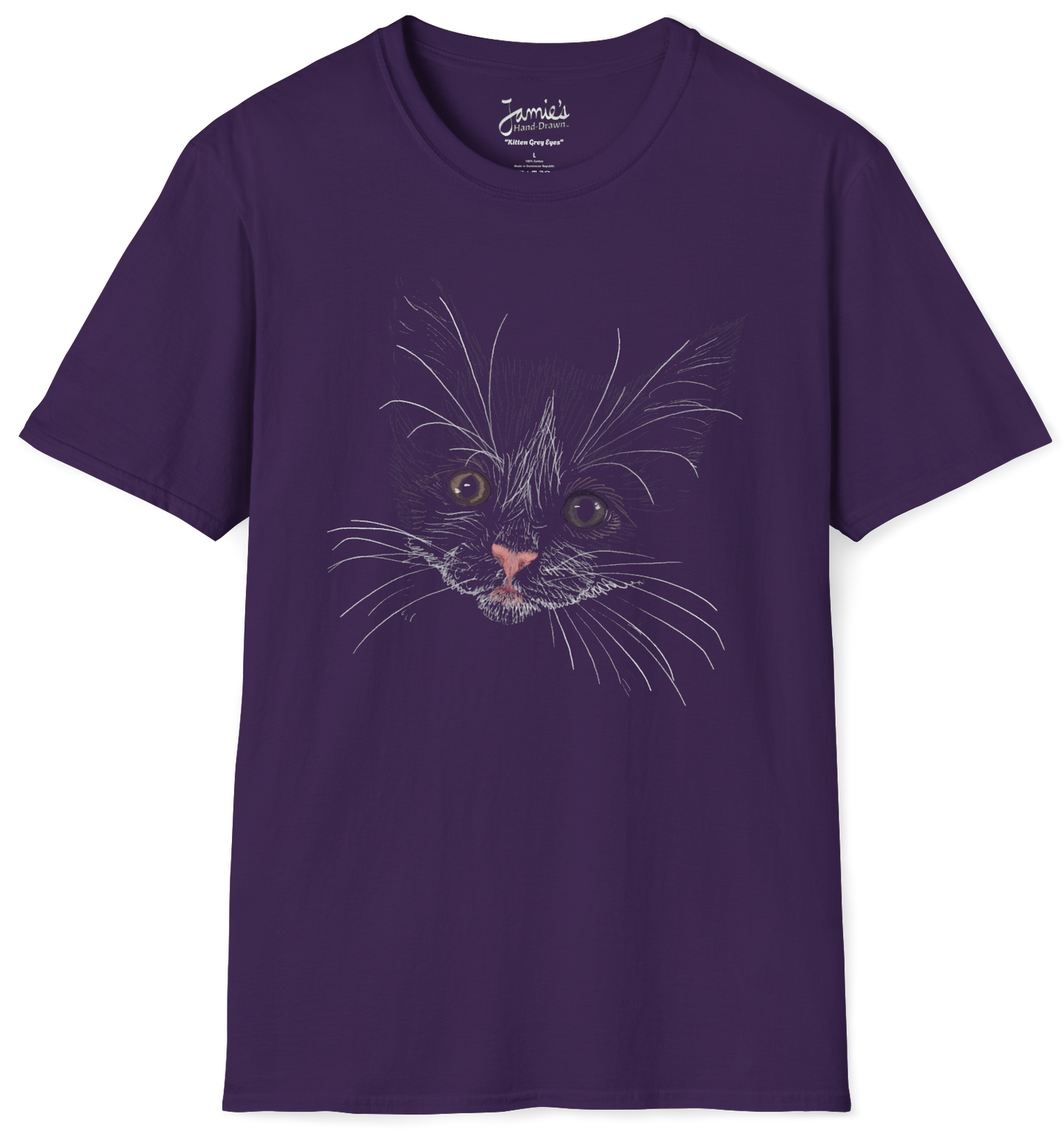 Jamie's Hand-Drawn Collection "Kitten Grey Eyes" Unisex Soft-Style Tee Shirt