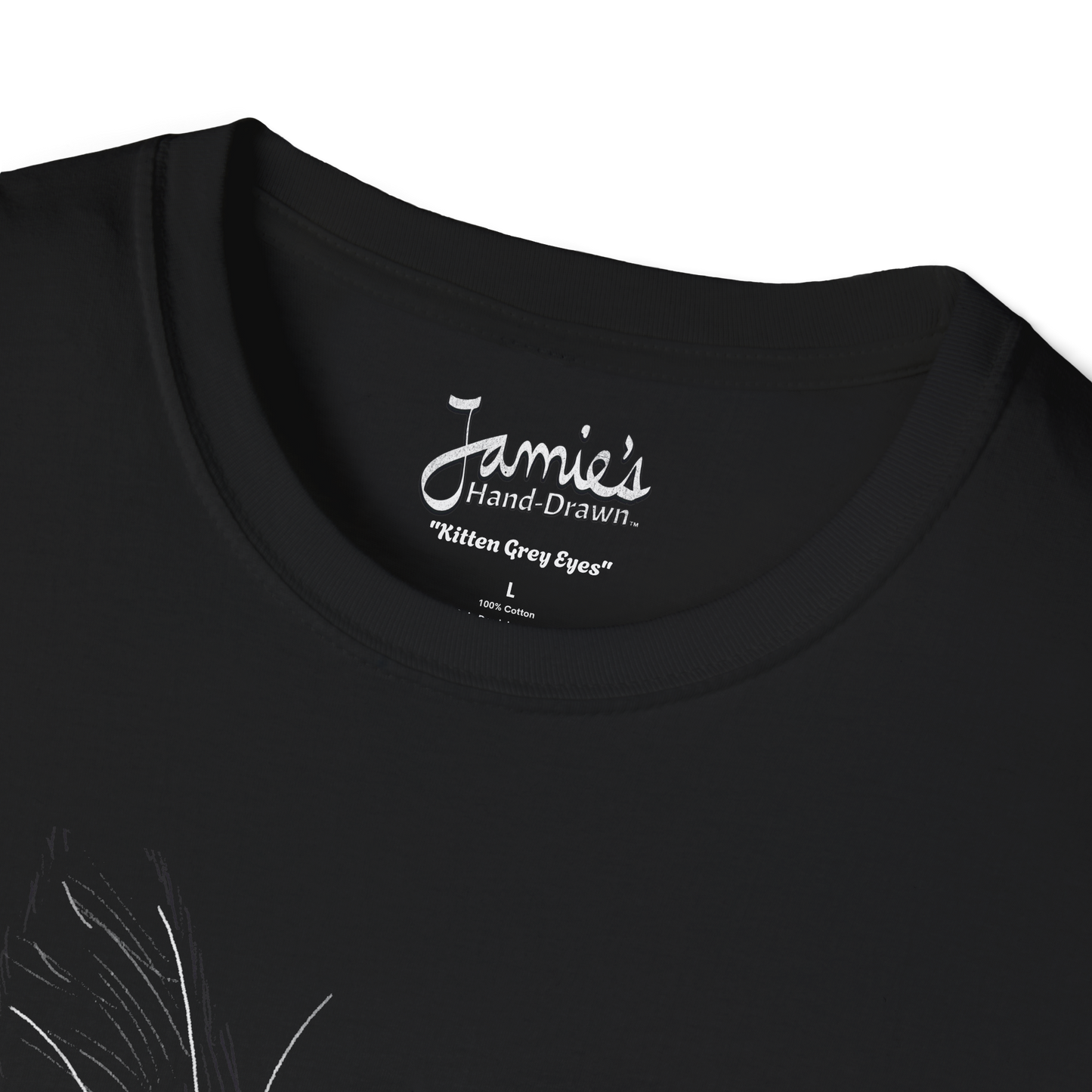 Jamie's Hand-Drawn Collection "Kitten Grey Eyes" Unisex Soft-Style Tee Shirt