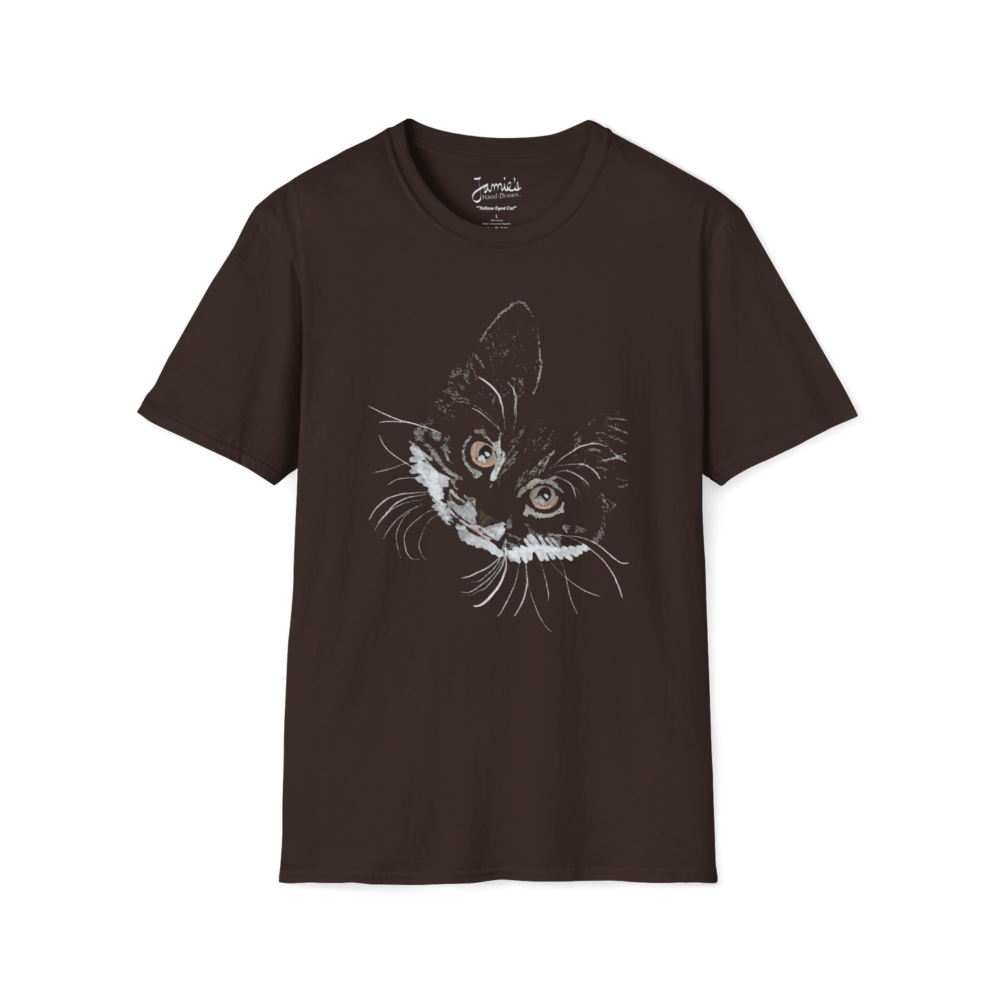 Jamie's Hand-Drawn Collection "Yellow Eyed Cat" Unisex Soft-Style Tee Shirt