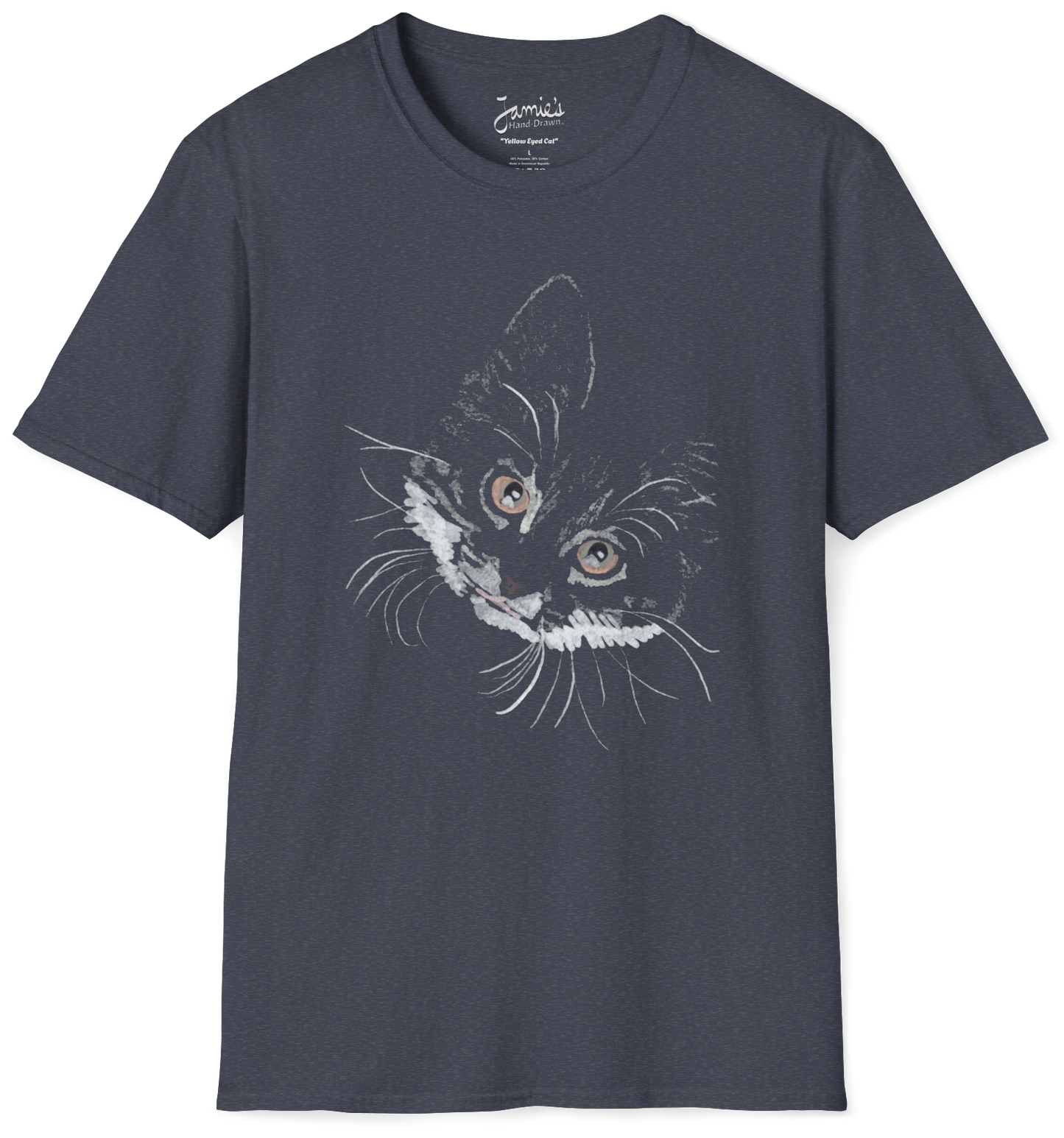 Jamie's Hand-Drawn Collection "Yellow Eyed Cat" Unisex Soft-Style Tee Shirt