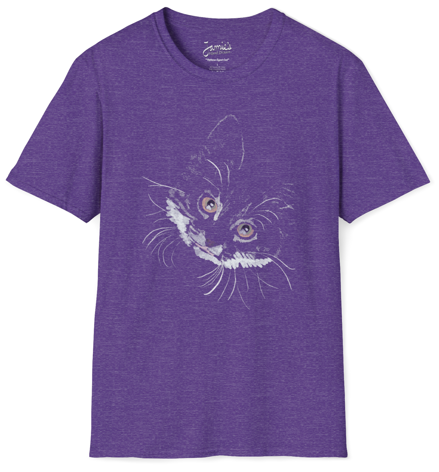 Jamie's Hand-Drawn Collection "Yellow Eyed Cat" Unisex Soft-Style Tee Shirt