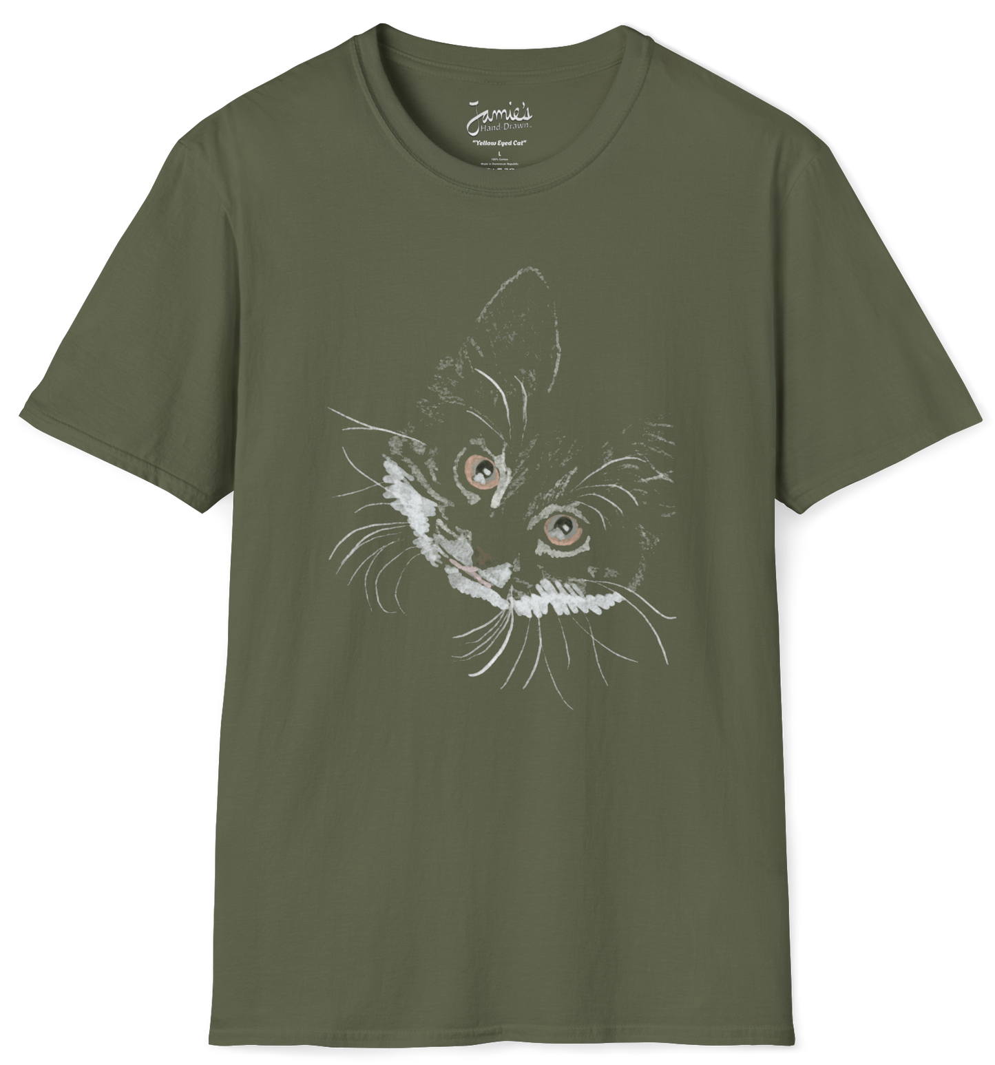 Jamie's Hand-Drawn Collection "Yellow Eyed Cat" Unisex Soft-Style Tee Shirt