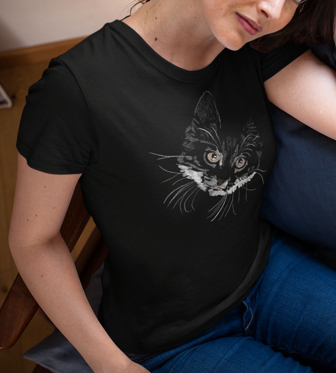 Jamie's Hand-Drawn Collection "Yellow Eyed Cat" Unisex Soft-Style Tee Shirt