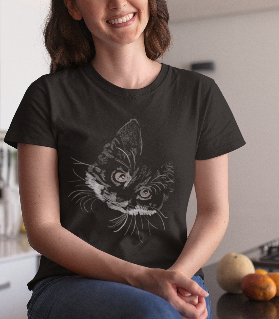 Jamie's Hand-Drawn Collection "Yellow Eyed Cat" Unisex Soft-Style Tee Shirt