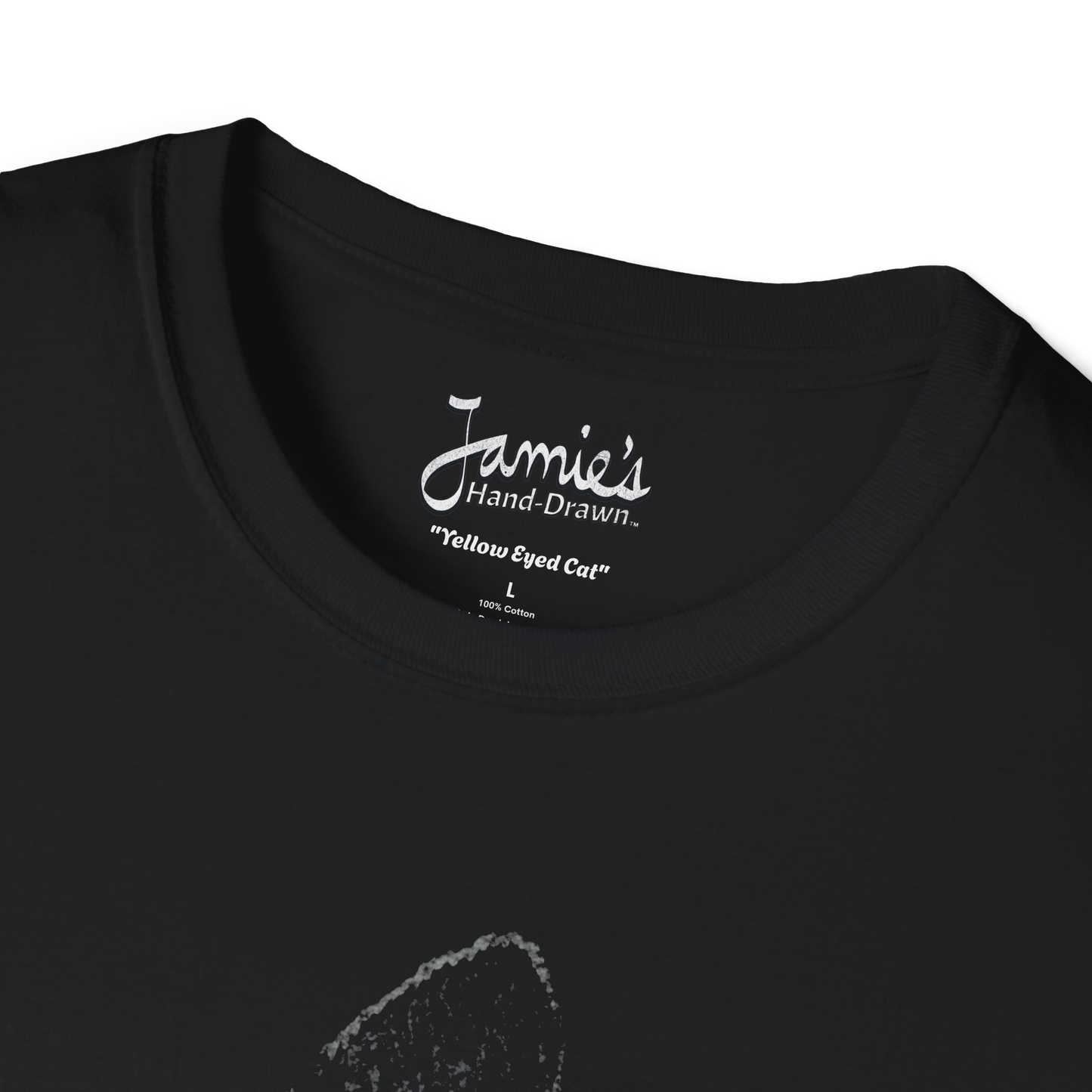 Jamie's Hand-Drawn Collection "Yellow Eyed Cat" Unisex Soft-Style Tee Shirt