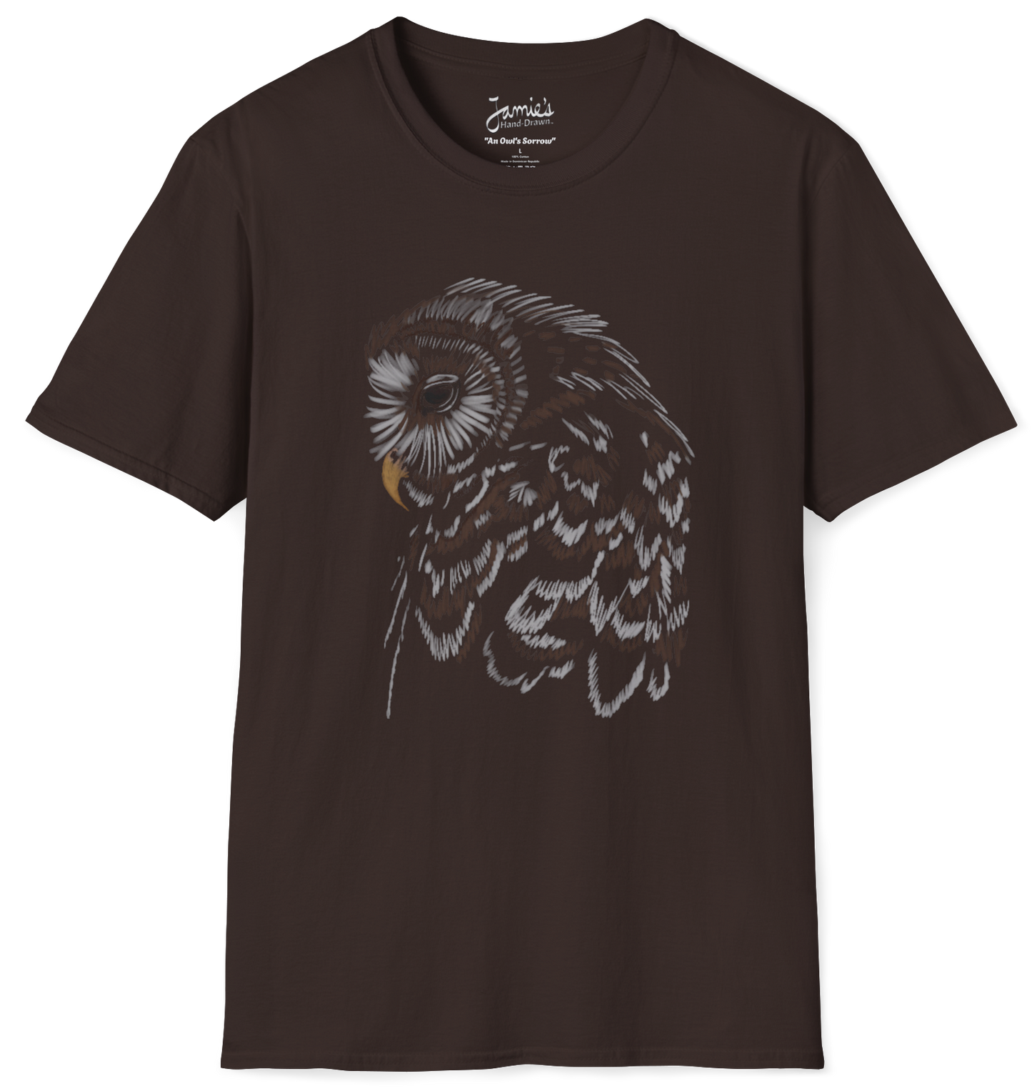 Jamie's Hand-Drawn Collection "An Owl's Sorrow" Unisex Soft-Style Tee Shirt