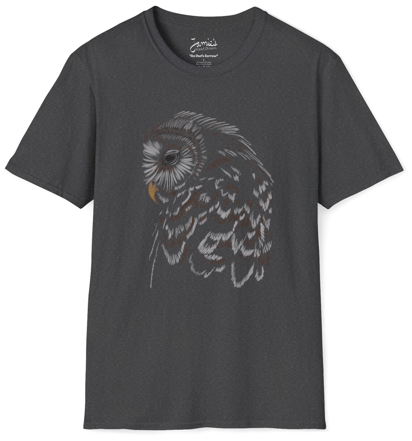 Jamie's Hand-Drawn Collection "An Owl's Sorrow" Unisex Soft-Style Tee Shirt