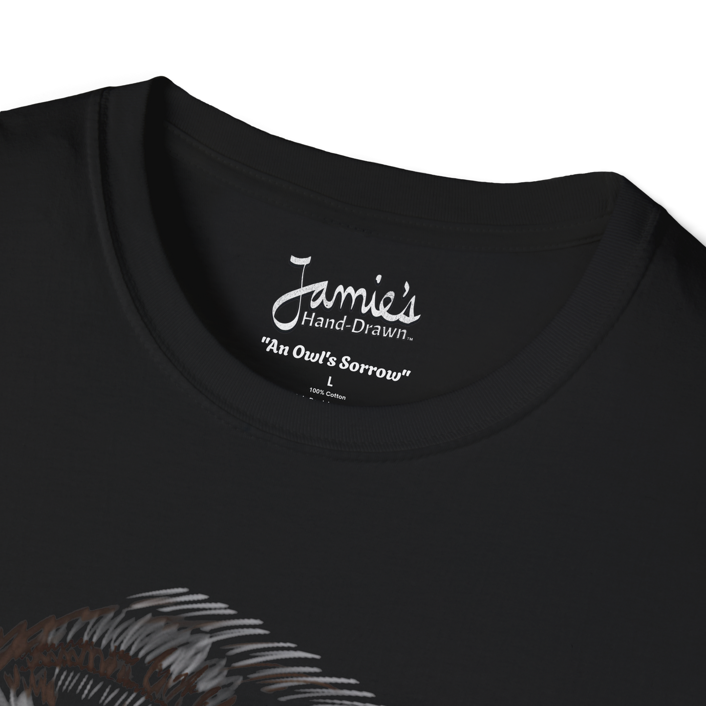 Jamie's Hand-Drawn Collection "An Owl's Sorrow" Unisex Soft-Style Tee Shirt