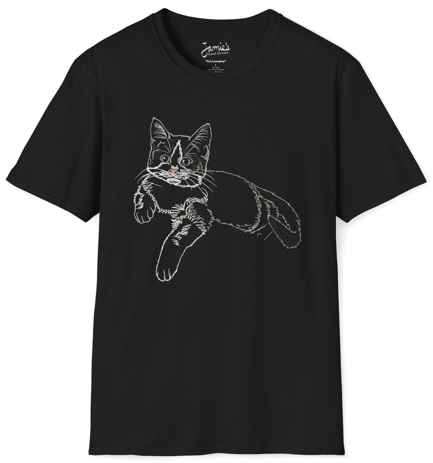 Jamie's Hand-Drawn Collection "Cat Lounging" Unisex Soft-Style Tee Shirt