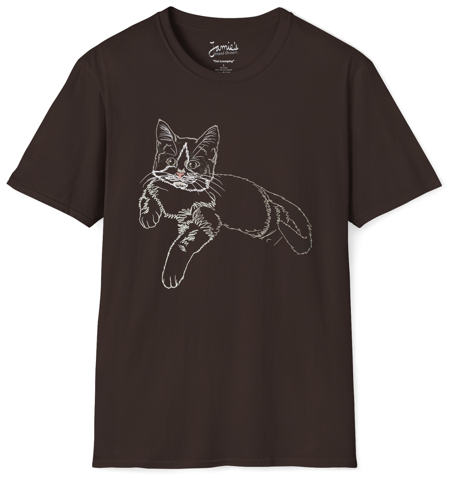 Jamie's Hand-Drawn Collection "Cat Lounging" Unisex Soft-Style Tee Shirt