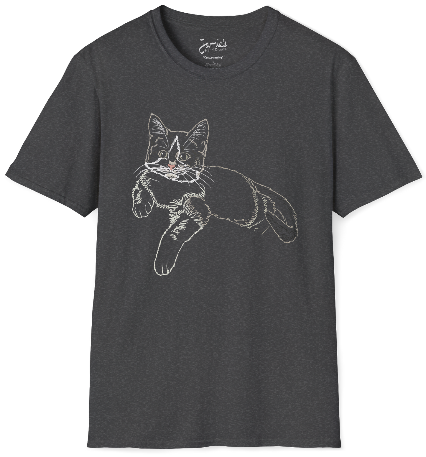 Jamie's Hand-Drawn Collection "Cat Lounging" Unisex Soft-Style Tee Shirt