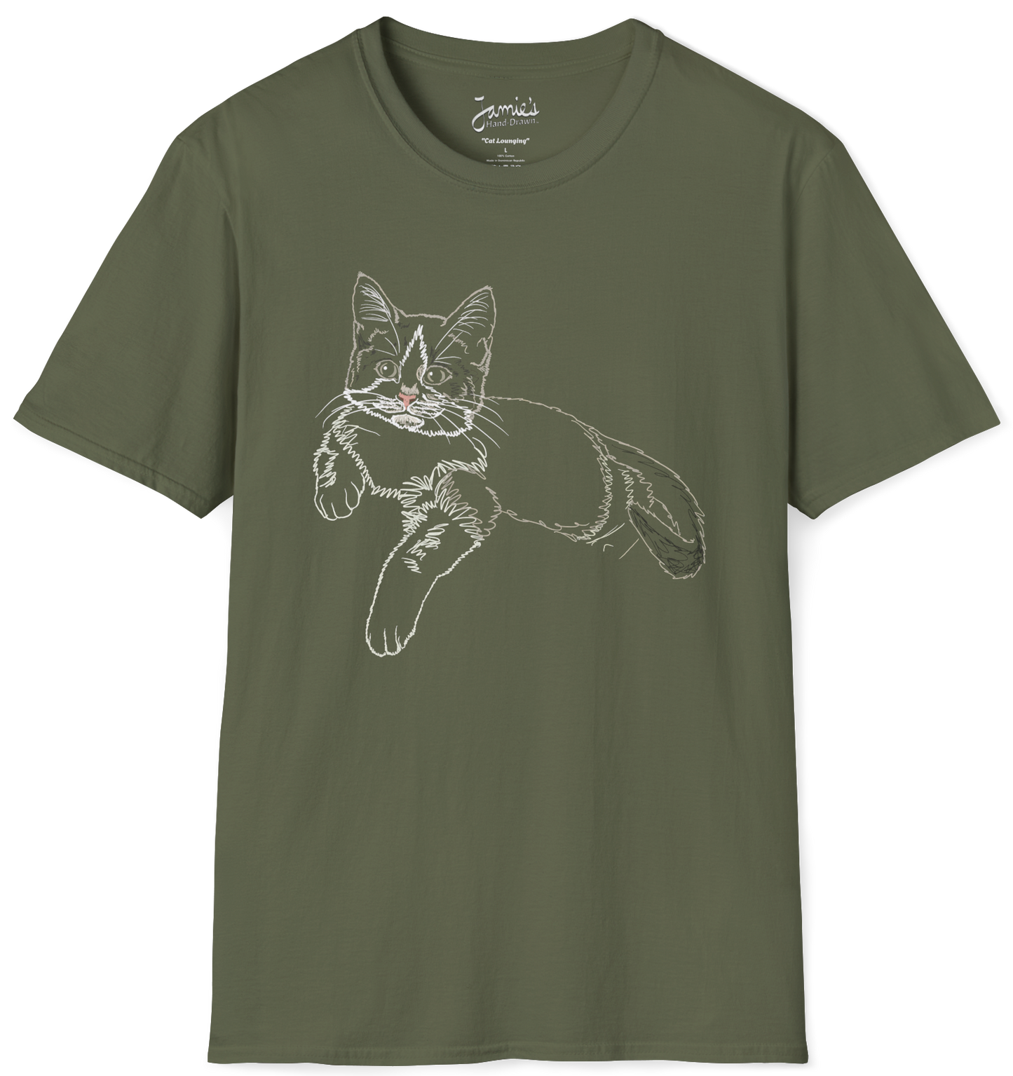 Jamie's Hand-Drawn Collection "Cat Lounging" Unisex Soft-Style Tee Shirt