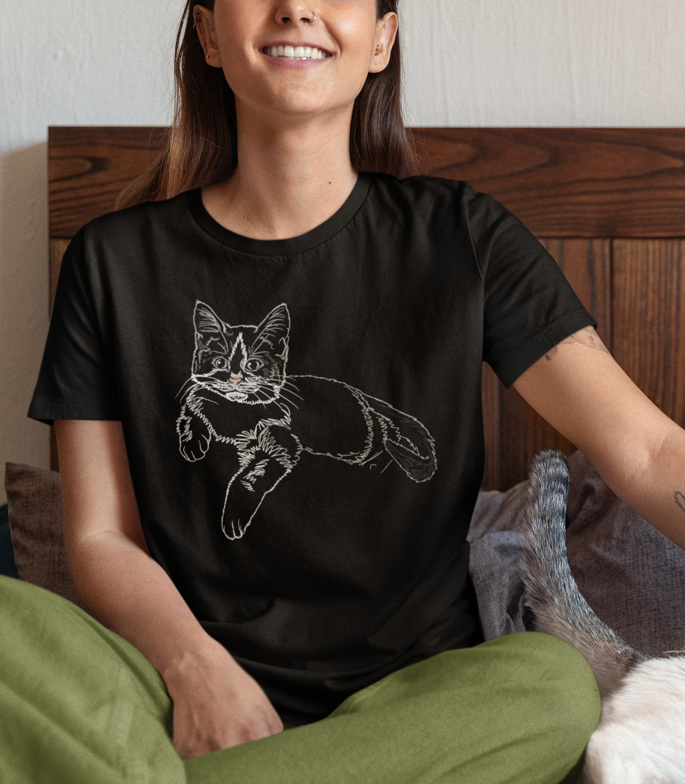 Jamie's Hand-Drawn Collection "Cat Lounging" Unisex Soft-Style Tee Shirt