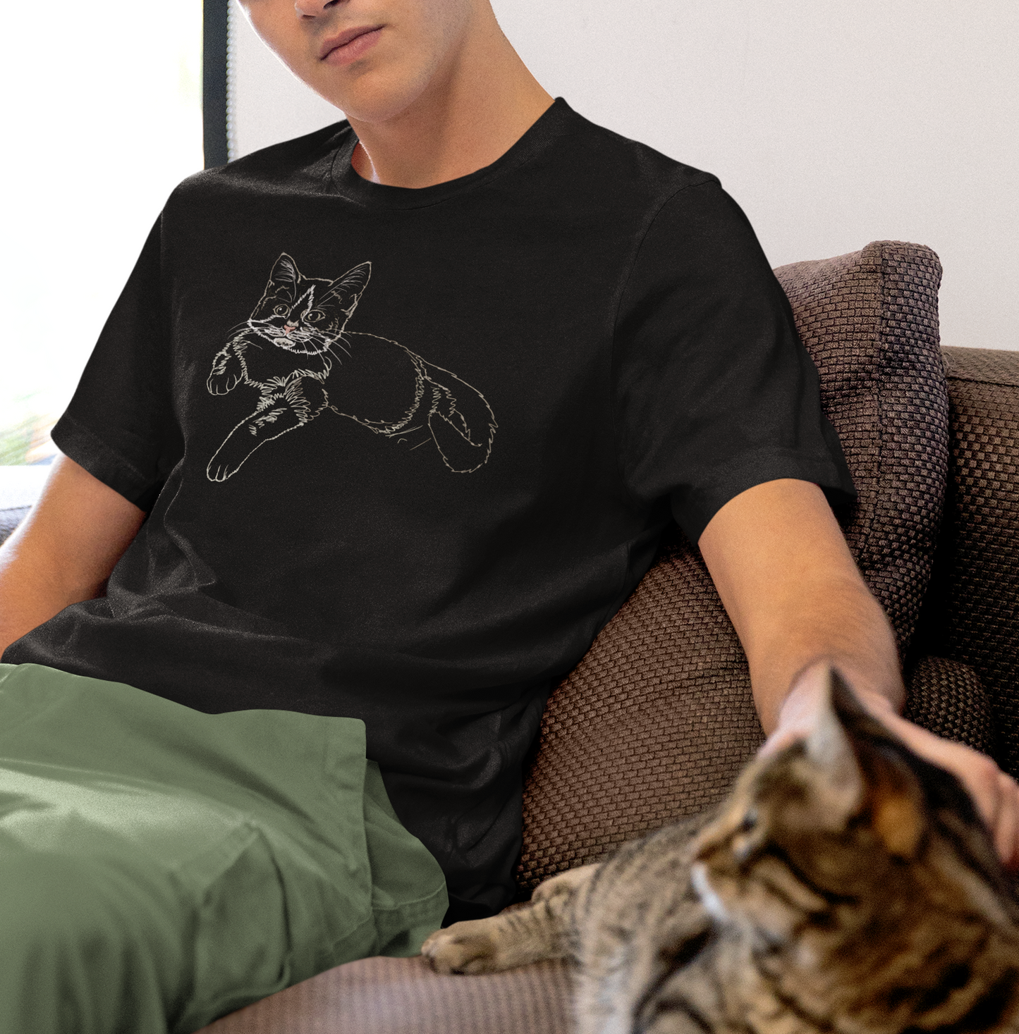 Jamie's Hand-Drawn Collection "Cat Lounging" Unisex Soft-Style Tee Shirt