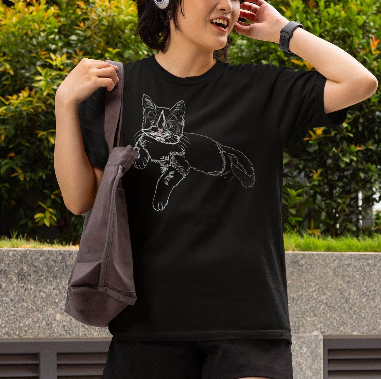 Jamie's Hand-Drawn Collection "Cat Lounging" Unisex Soft-Style Tee Shirt