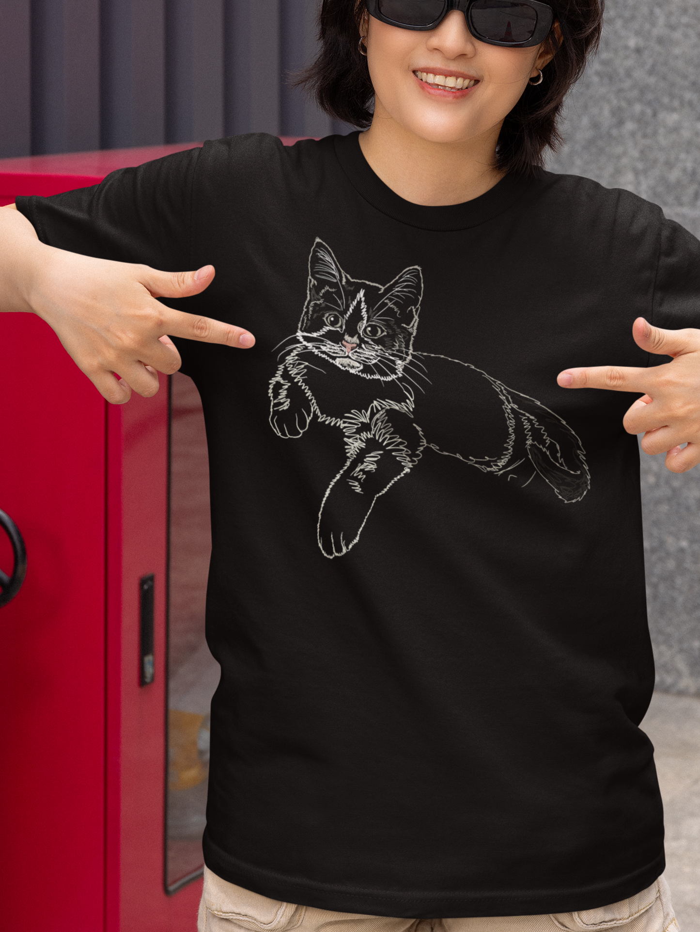 Jamie's Hand-Drawn Collection "Cat Lounging" Unisex Soft-Style Tee Shirt
