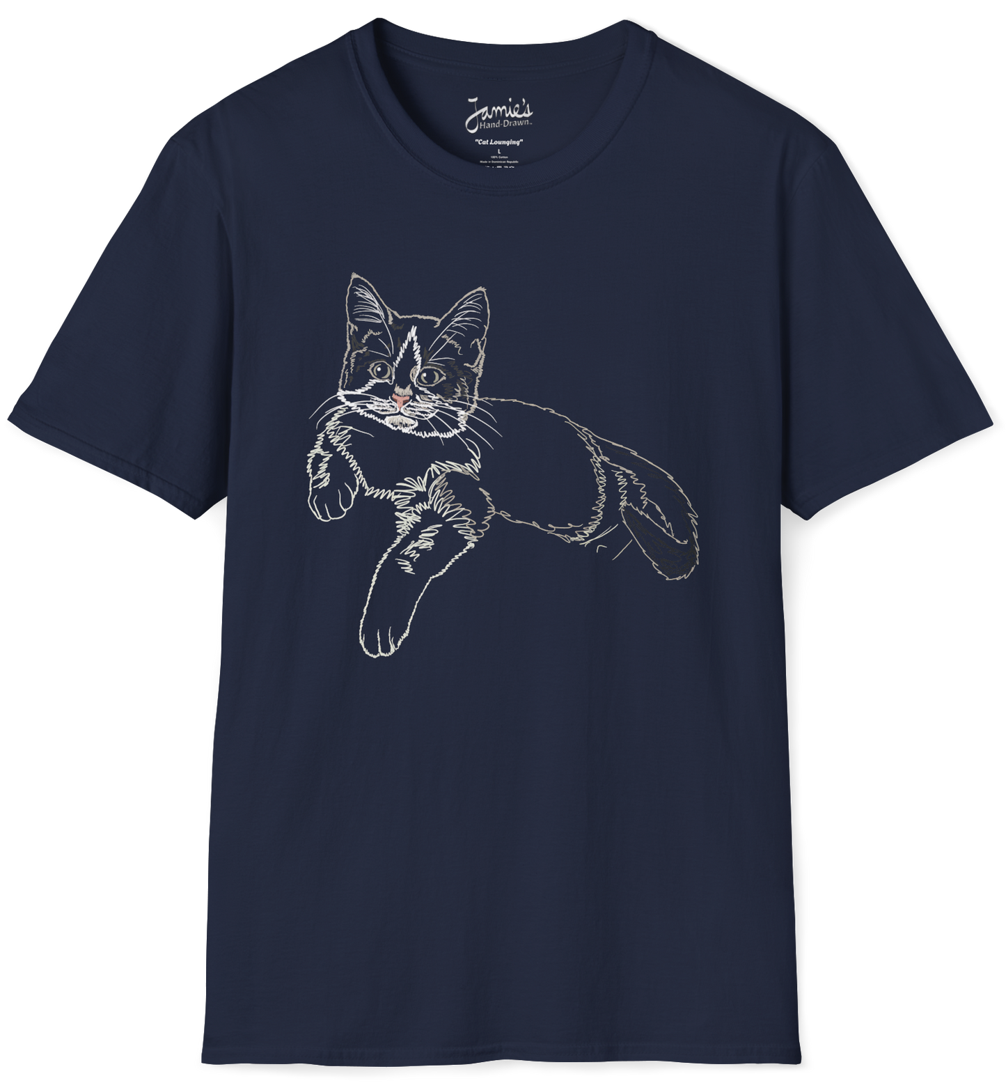 Jamie's Hand-Drawn Collection "Cat Lounging" Unisex Soft-Style Tee Shirt