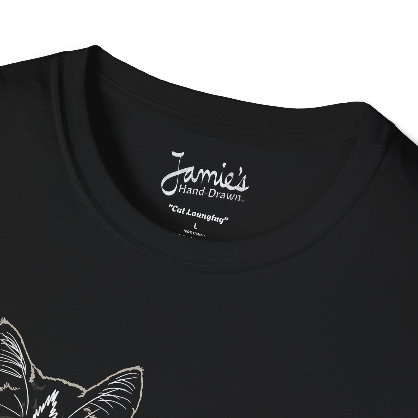 Jamie's Hand-Drawn Collection "Cat Lounging" Unisex Soft-Style Tee Shirt