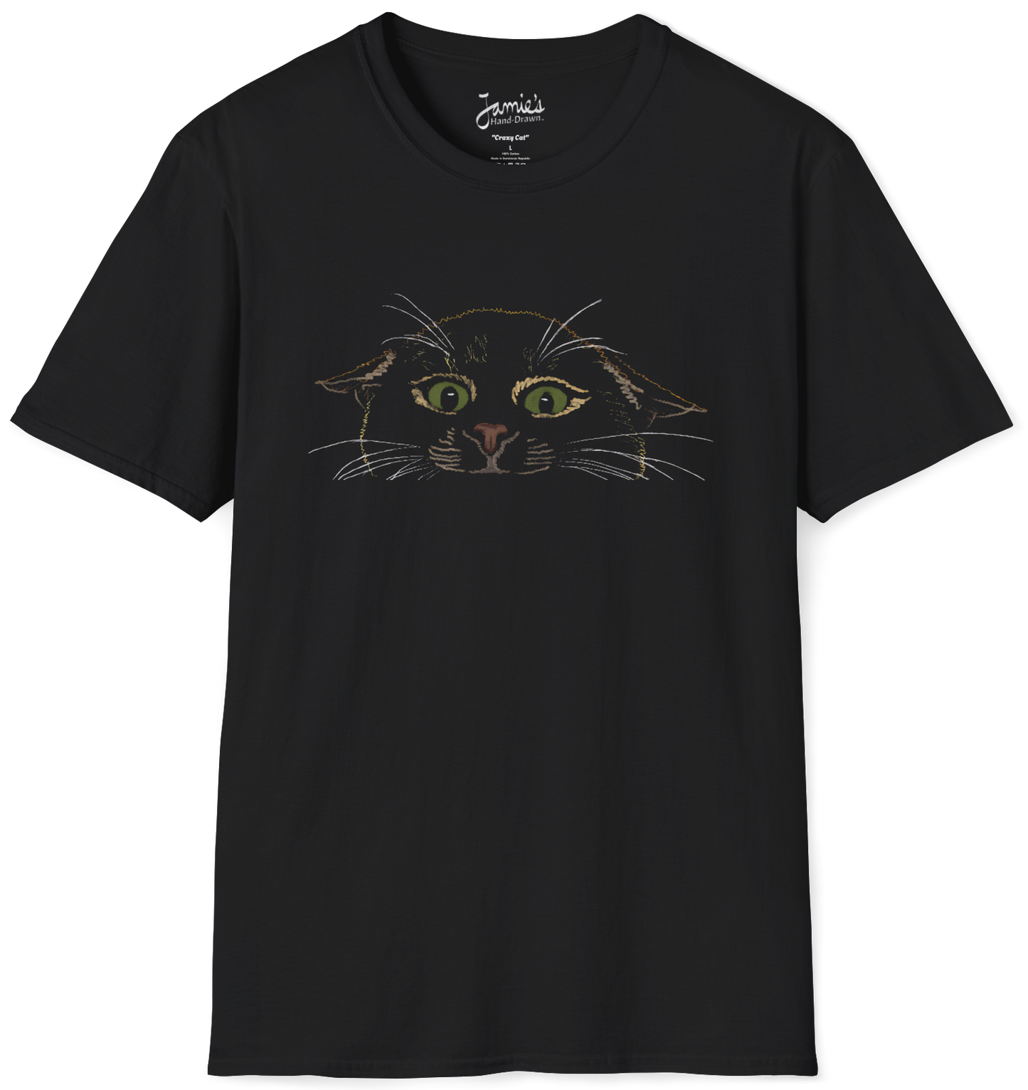 Jamie's Hand-Drawn Collection "Crazy Cat" Unisex Soft-Style Tee Shirt