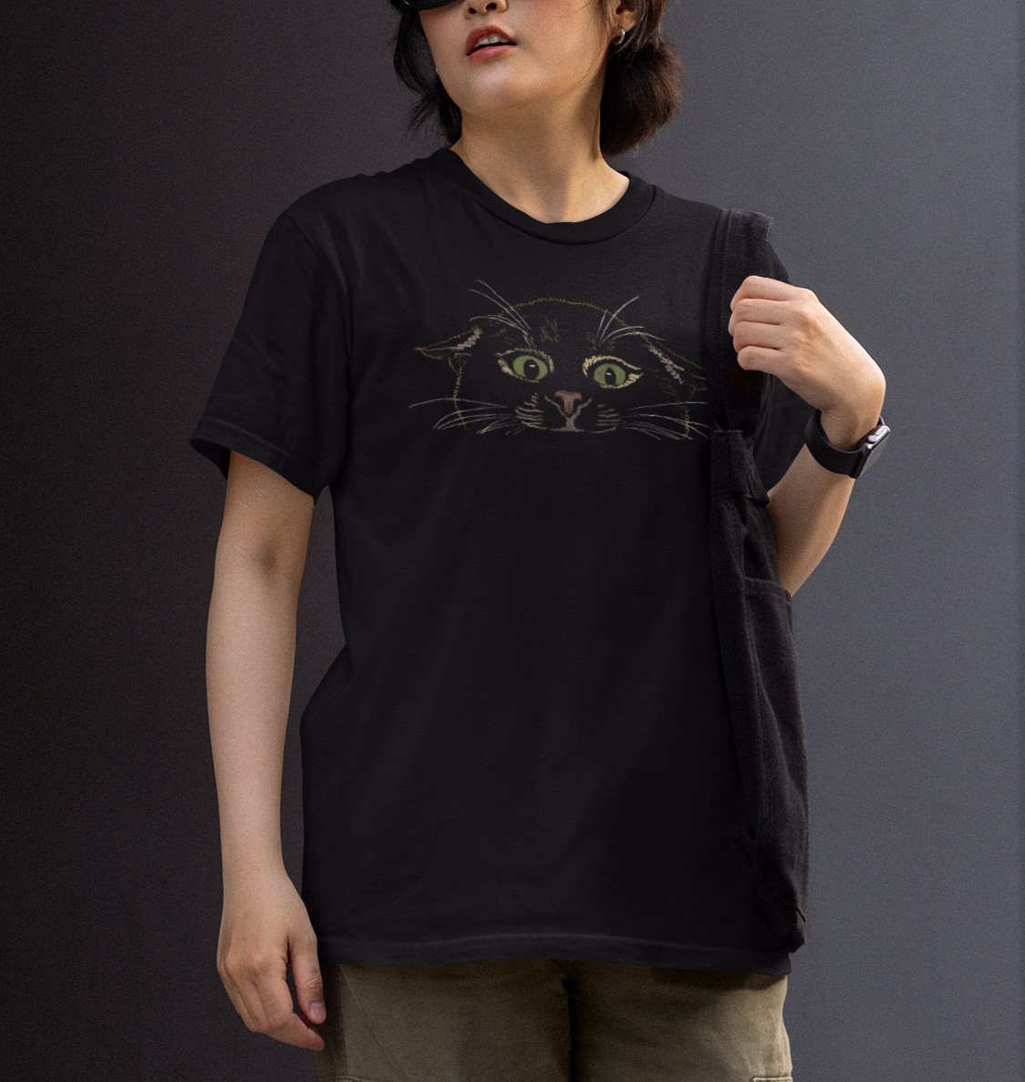 Jamie's Hand-Drawn Collection "Crazy Cat" Unisex Soft-Style Tee Shirt