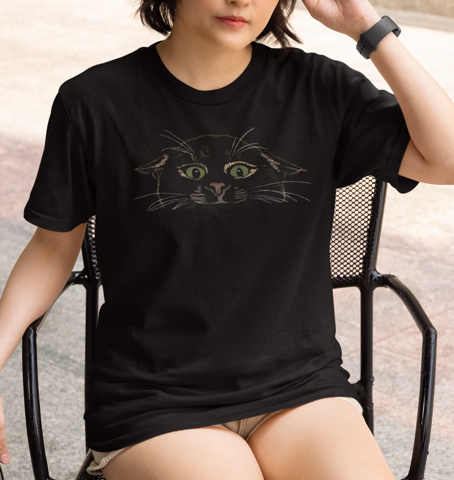 Jamie's Hand-Drawn Collection "Crazy Cat" Unisex Soft-Style Tee Shirt