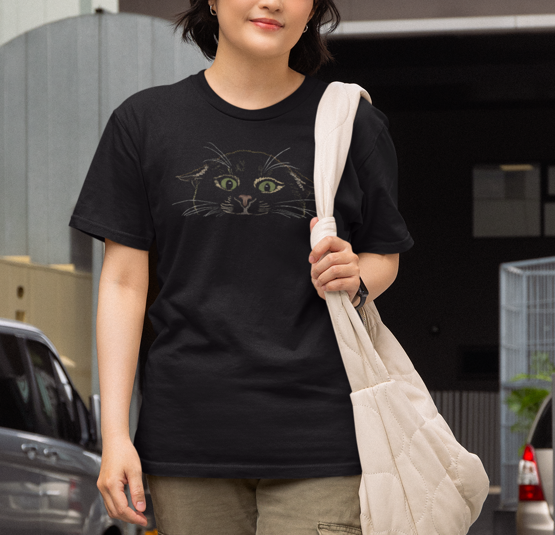 Jamie's Hand-Drawn Collection "Crazy Cat" Unisex Soft-Style Tee Shirt