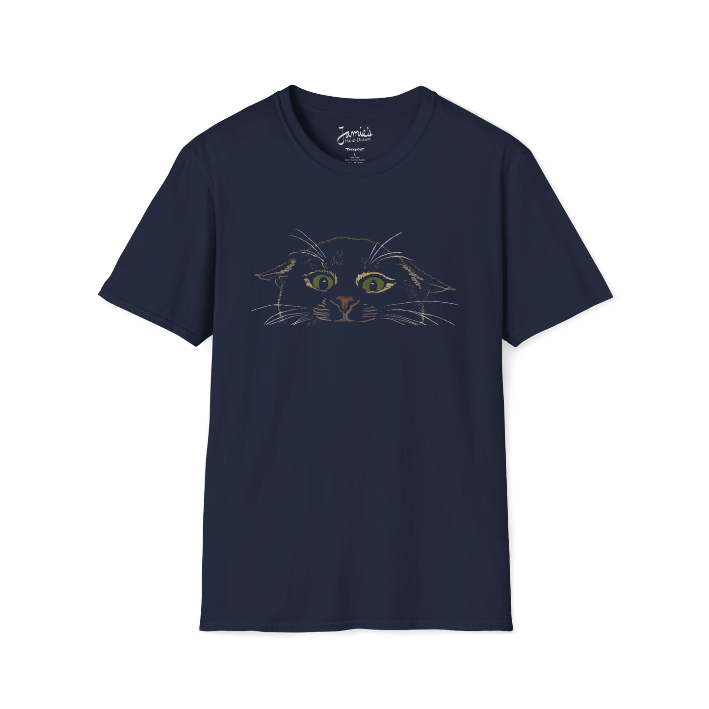 Jamie's Hand-Drawn Collection "Crazy Cat" Unisex Soft-Style Tee Shirt