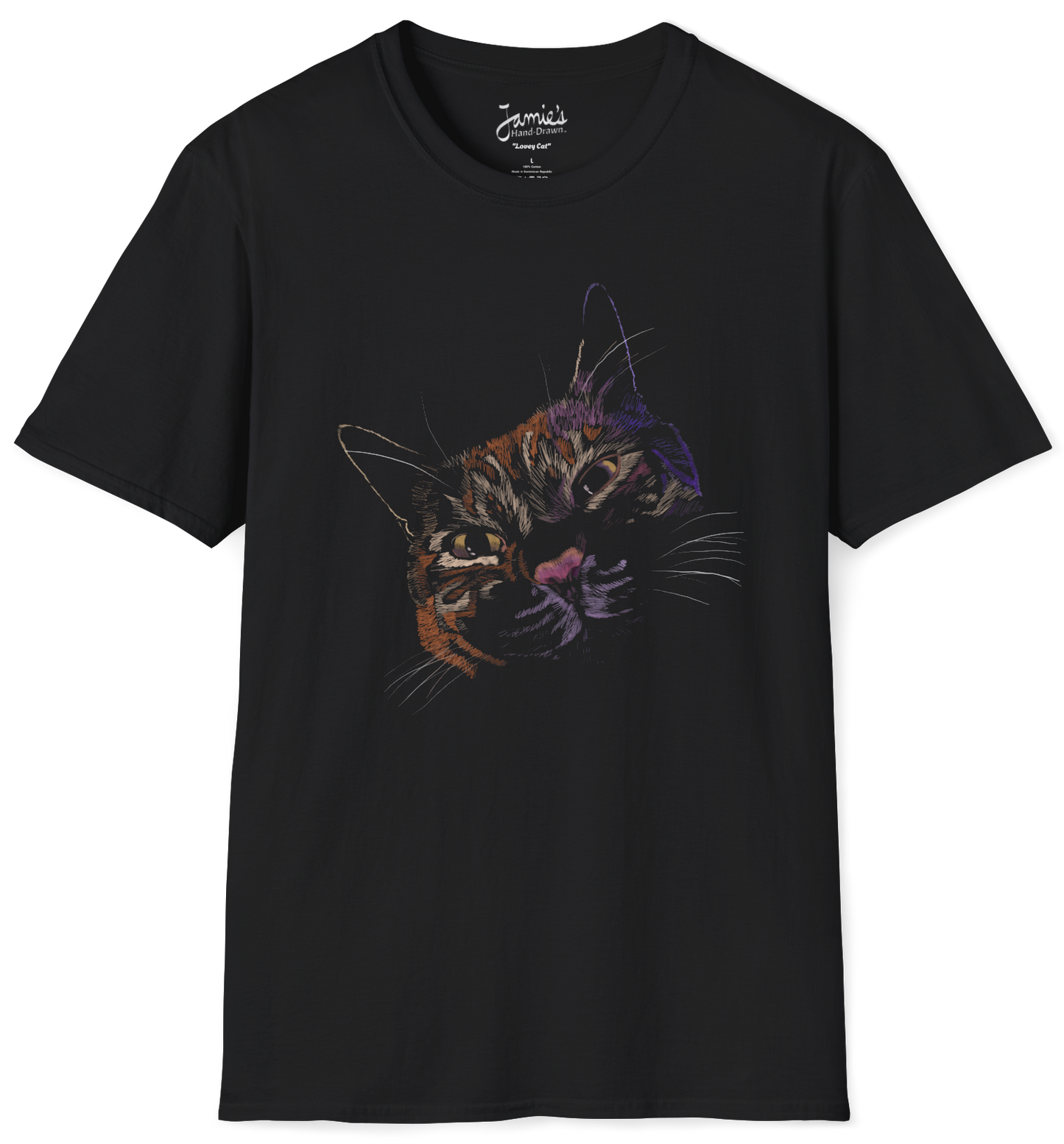 Jamie's Hand-Drawn Collection "Lovey Cat" Unisex Soft-Style Tee Shirt