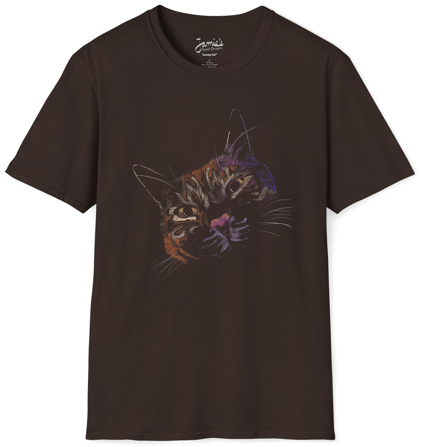 Jamie's Hand-Drawn Collection "Lovey Cat" Unisex Soft-Style Tee Shirt