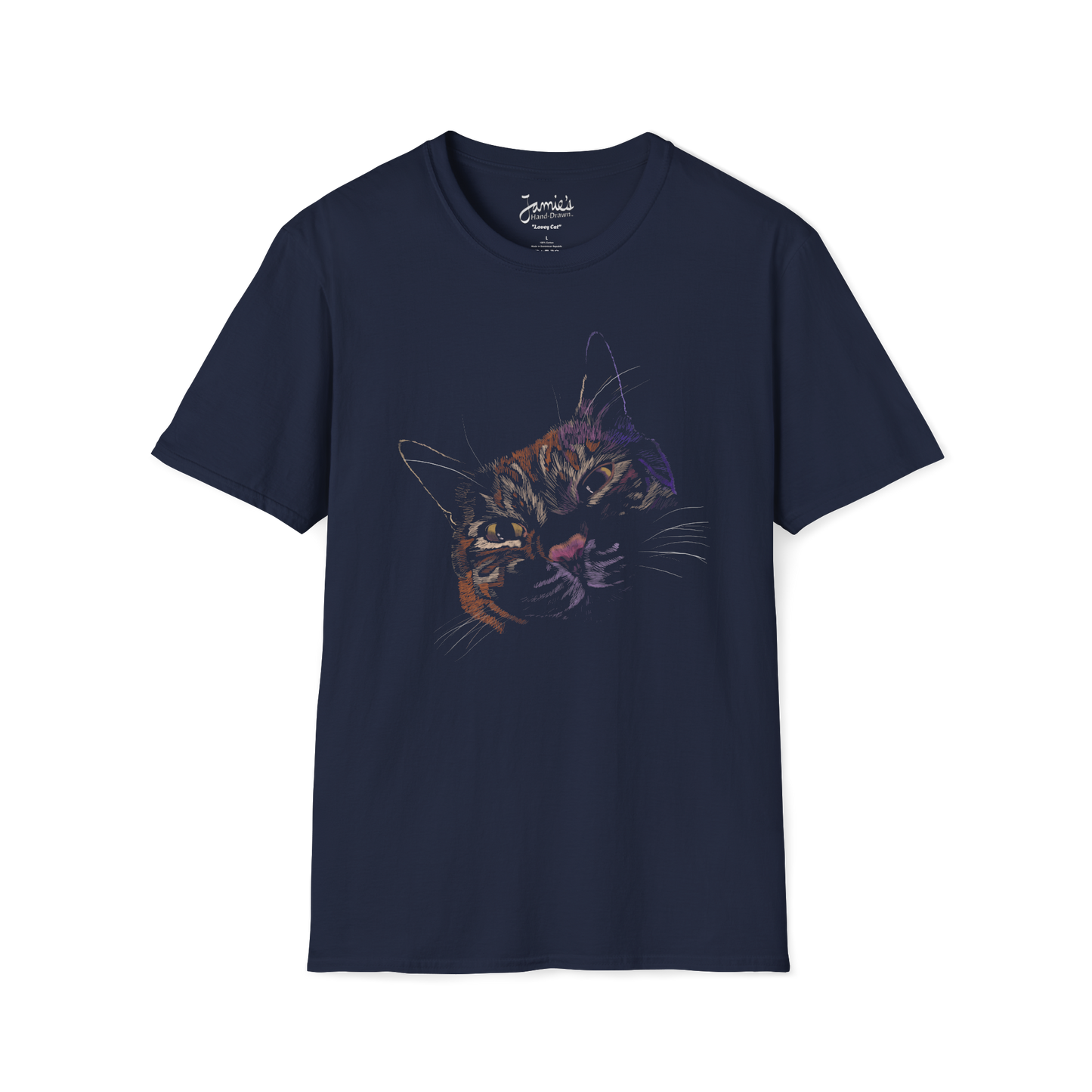 Jamie's Hand-Drawn Collection "Lovey Cat" Unisex Soft-Style Tee Shirt