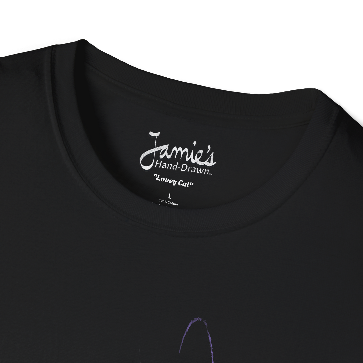 Jamie's Hand-Drawn Collection "Lovey Cat" Unisex Soft-Style Tee Shirt