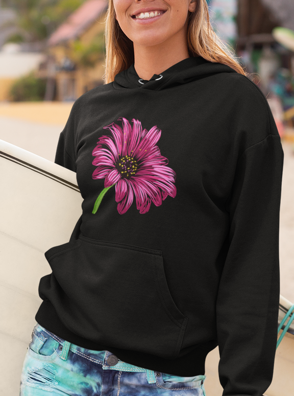 Jamie's Hand-Drawn "Pink Cone-Flower" Flora Collection Heavy Blend Hoodie Unisex