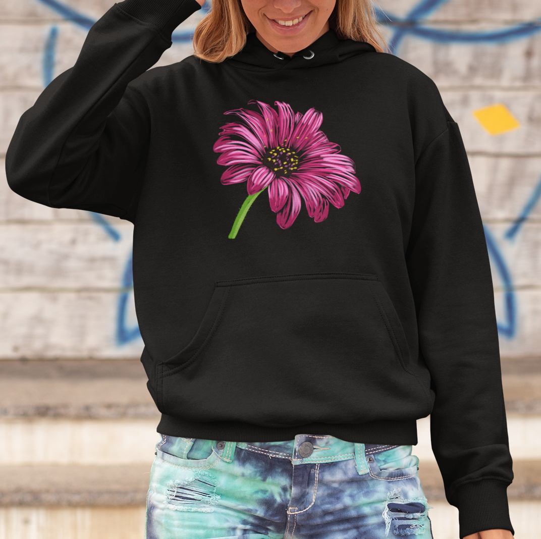 Jamie's Hand-Drawn "Pink Cone-Flower" Flora Collection Heavy Blend Hoodie Unisex