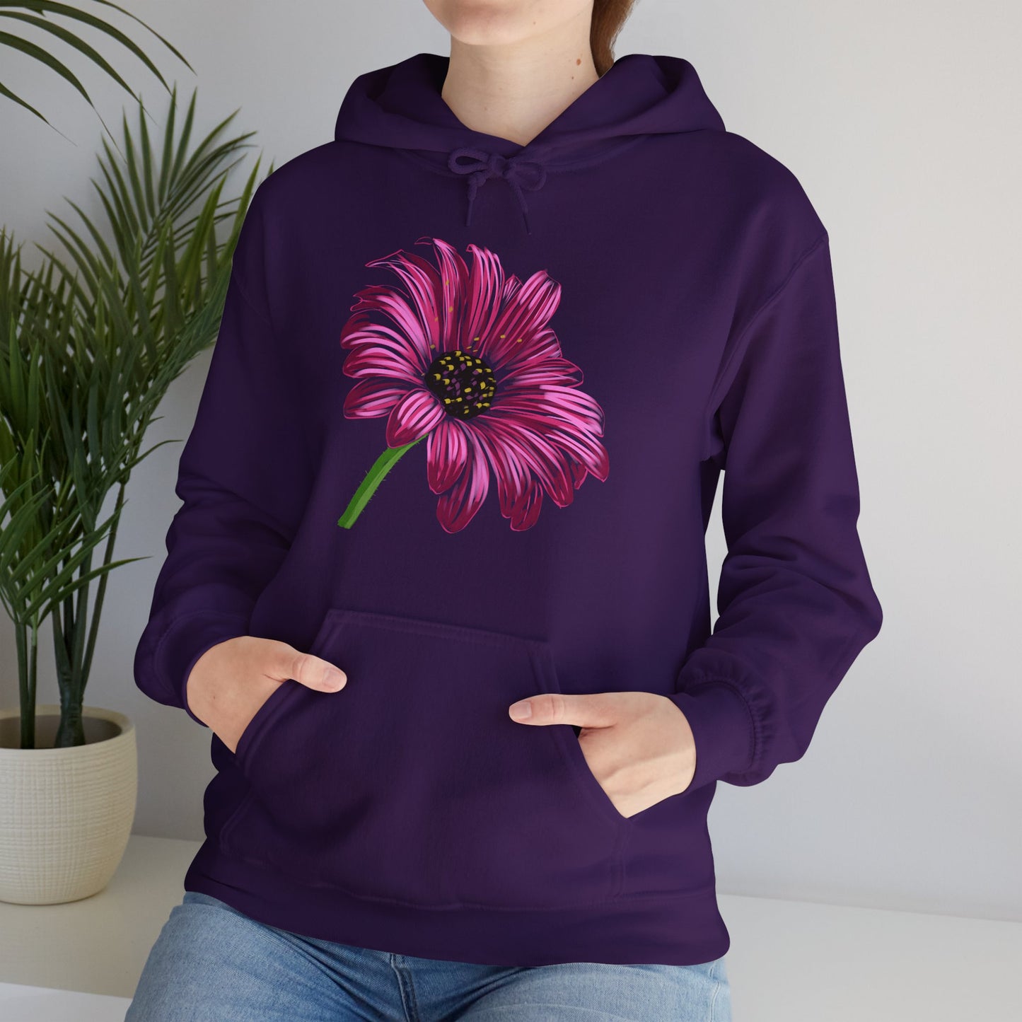 Jamie's Hand-Drawn "Pink Cone-Flower" Flora Collection Heavy Blend Hoodie Unisex