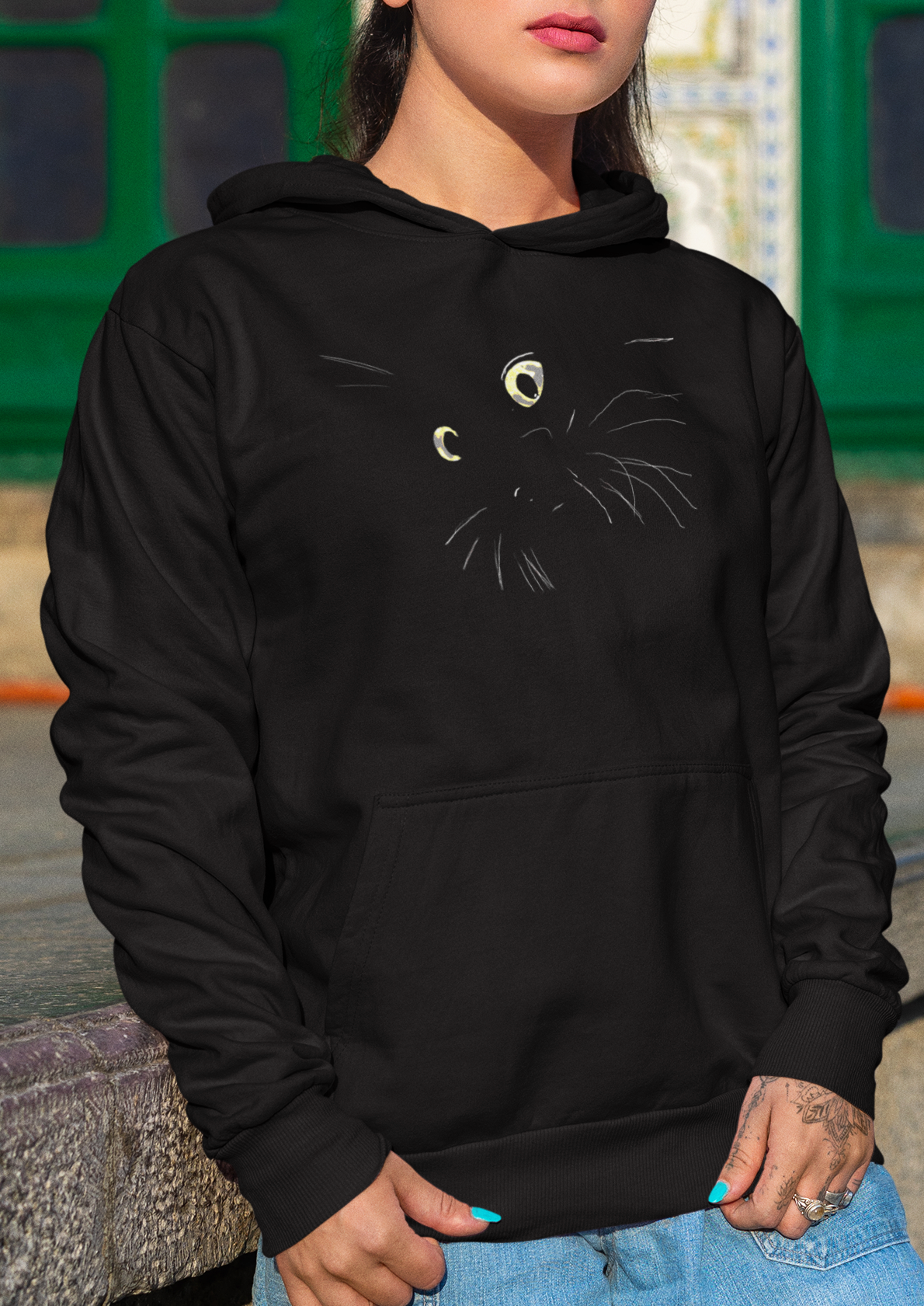 "Blackat" Jamie's Hand-Drawn Cat Collection Heavy Blend Hoodie Unisex