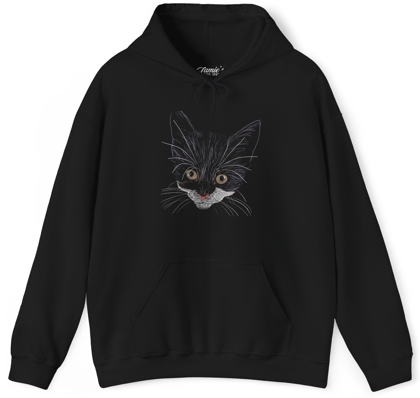 "Grey Eyed Kitty" Jamie's Hand-Drawn Cat Collection Hoodie