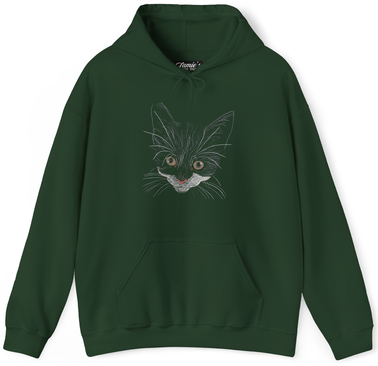 "Grey Eyed Kitty" Jamie's Hand-Drawn Cat Collection Hoodie
