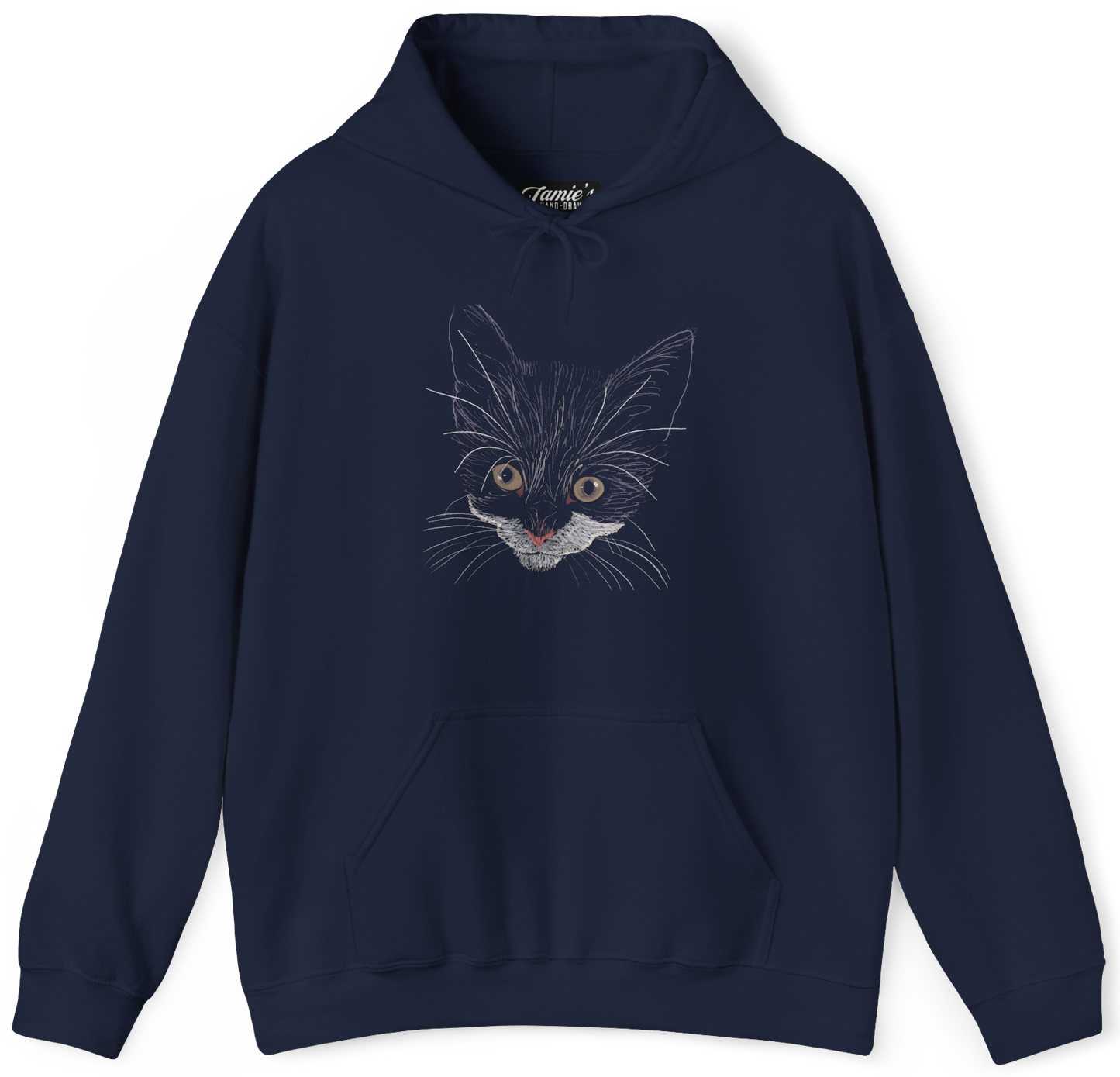 "Grey Eyed Kitty" Jamie's Hand-Drawn Cat Collection Hoodie