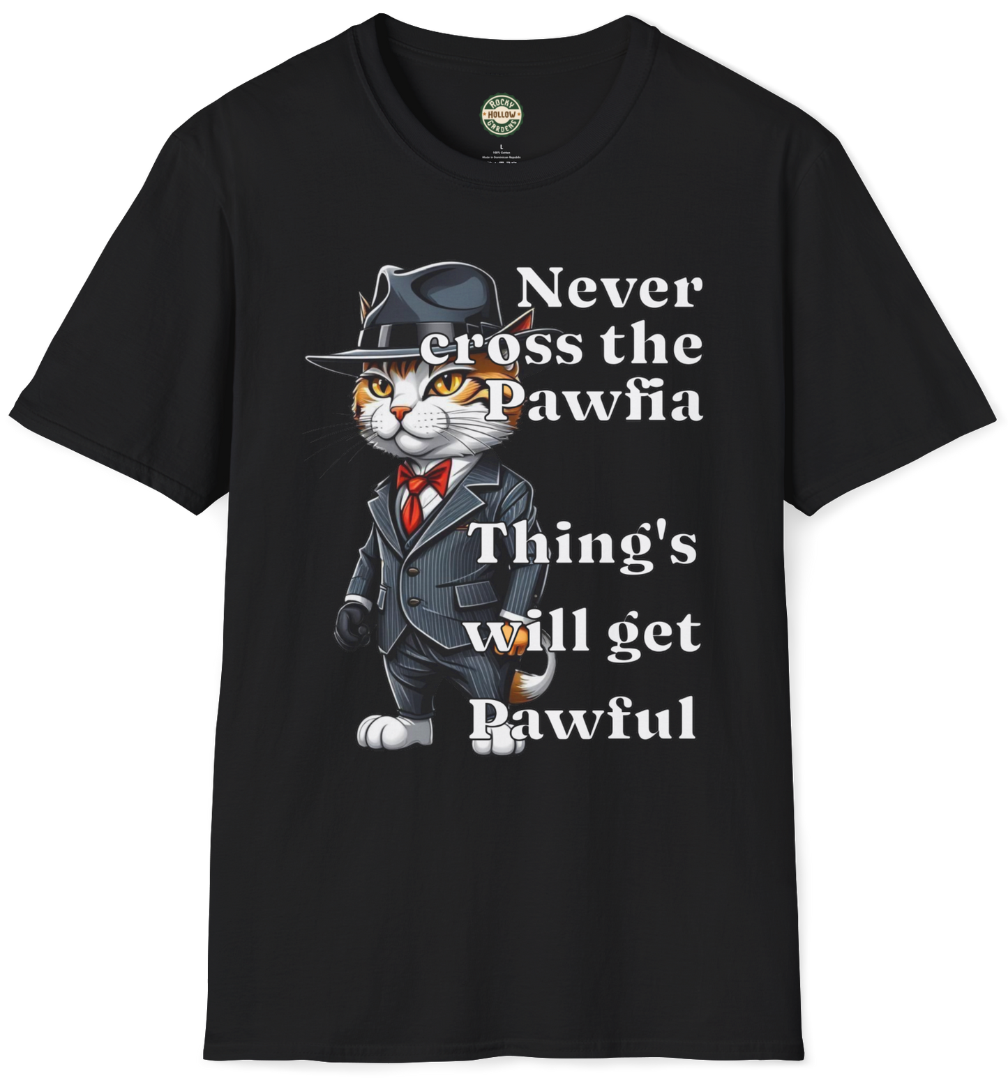 Cat Mobster T-Shirt - Don't Cross the Pawfia - Funny and Cute Cartoon Design