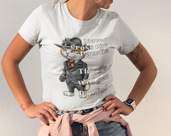 Cat Mobster T-Shirt - Don't Cross the Pawfia - Funny and Cute Cartoon Design
