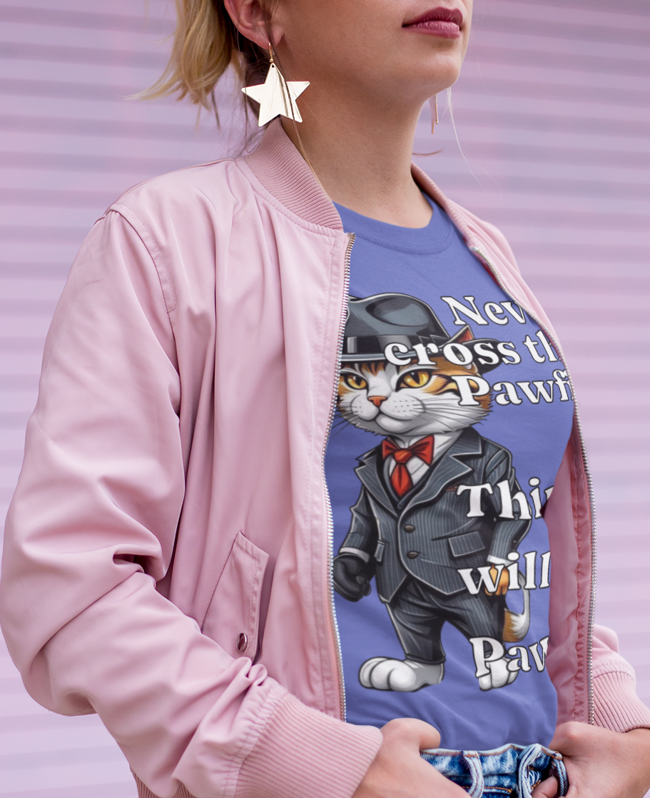 Cat Mobster T-Shirt - Don't Cross the Pawfia - Funny and Cute Cartoon Design