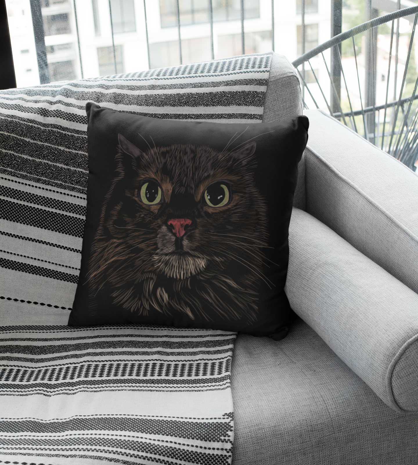 "Miffed Cat" Jamie's Hand-Drawn Cat Collection Spun Polyester Square Pillow