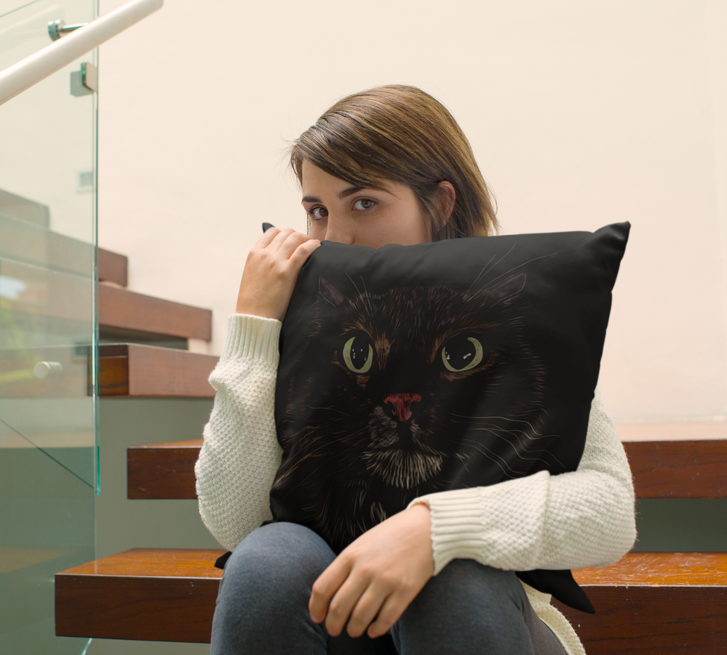 "Miffed Cat" Jamie's Hand-Drawn Cat Collection Spun Polyester Square Pillow