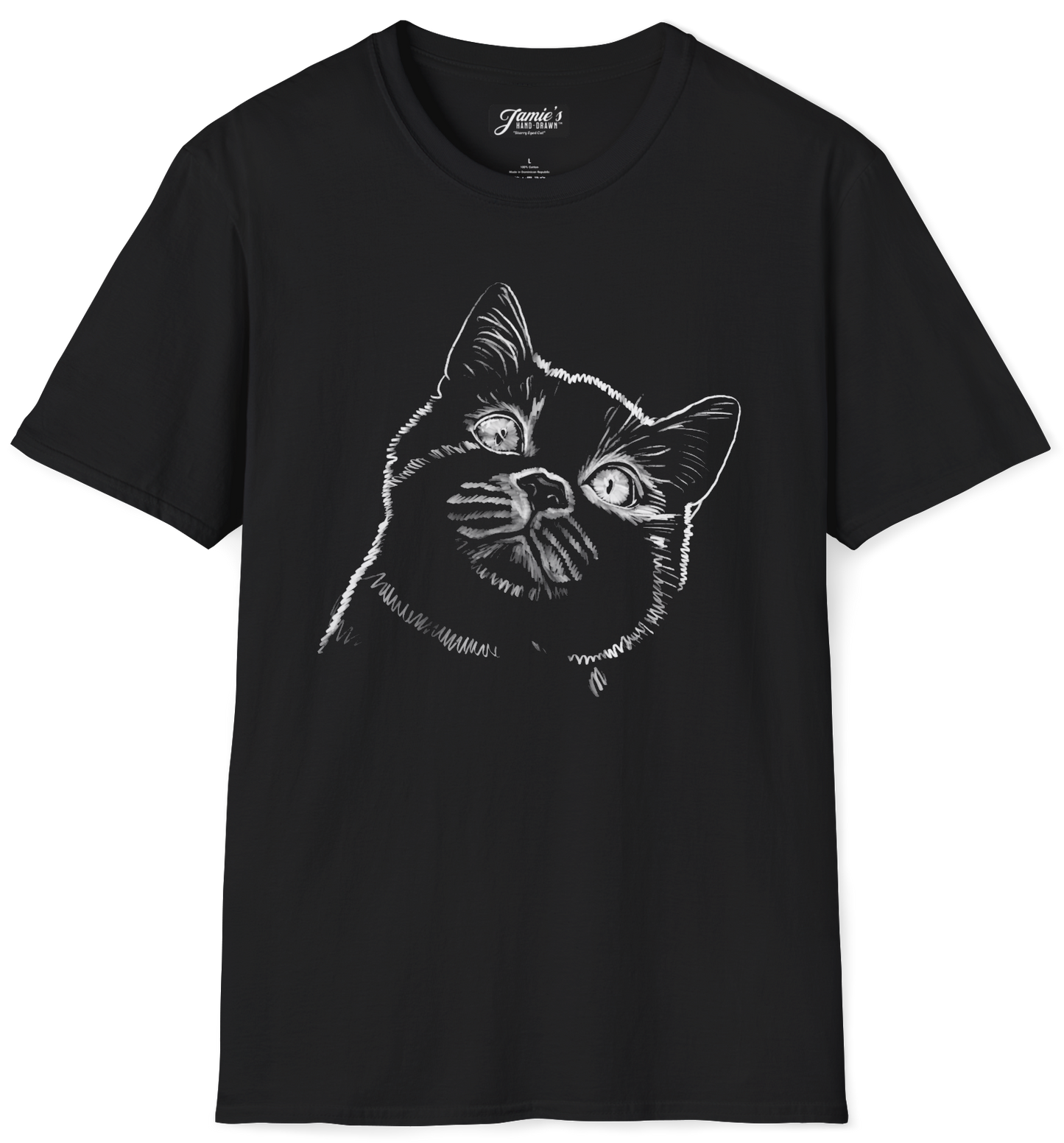 "Starry Eyed Cat" Jamie's Hand-Drawn Cat Collection Unisex Softstyle T-Shirt