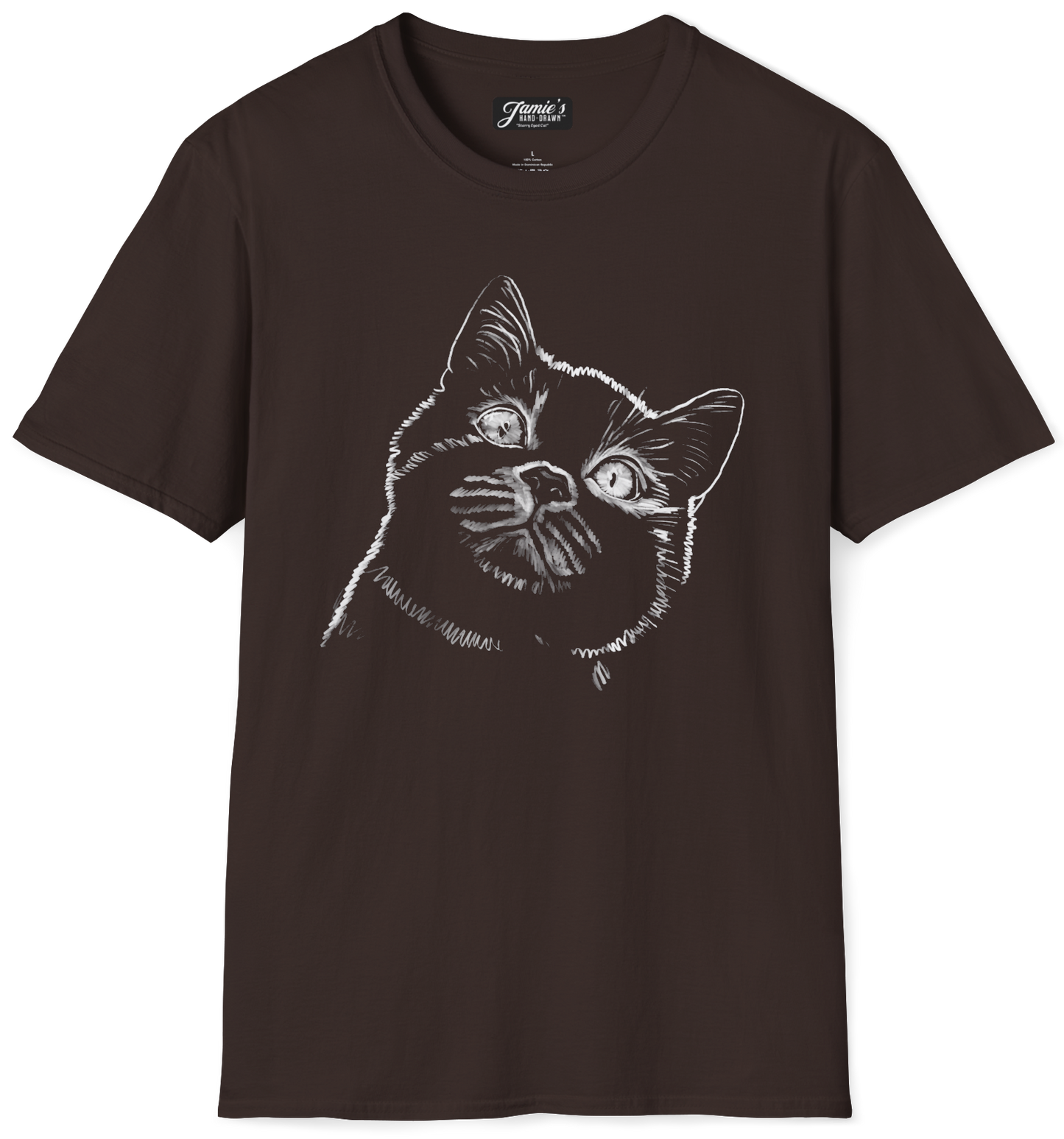 "Starry Eyed Cat" Jamie's Hand-Drawn Cat Collection Unisex Softstyle T-Shirt