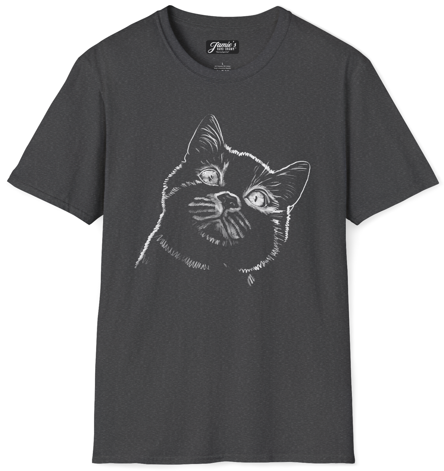 "Starry Eyed Cat" Jamie's Hand-Drawn Cat Collection Unisex Softstyle T-Shirt