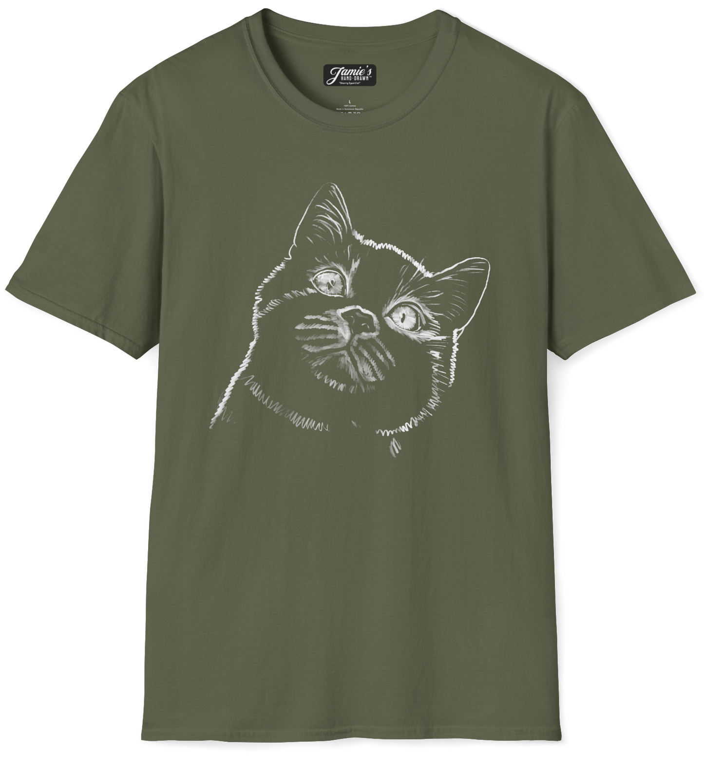 "Starry Eyed Cat" Jamie's Hand-Drawn Cat Collection Unisex Softstyle T-Shirt